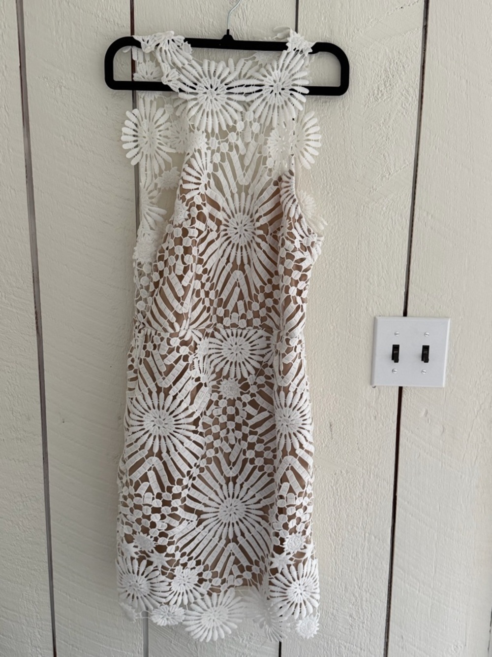 SAYLOR Free People White Crochet Lace Dress with Nude Lining
